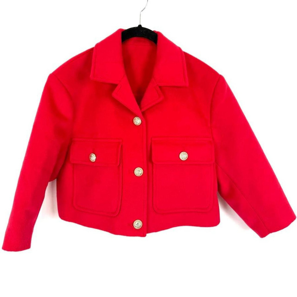 Bright red fleece cropped jacket small NWOT